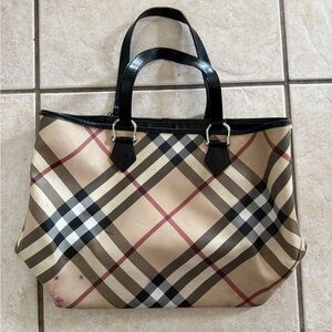 Burberry Beige Plaid Tote with Black Trim vintage nova check